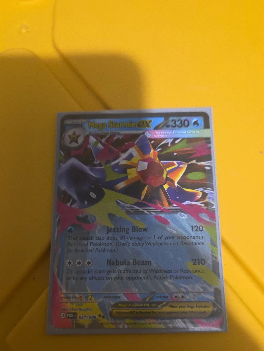 Pokemon Mega Starmie EX Holographic Card - Yellow, Blue, Pink